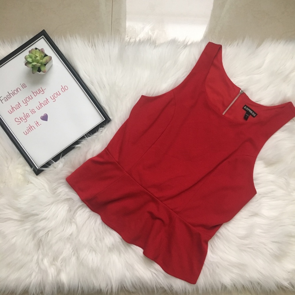 Express Red Zip Back Peplum Tank